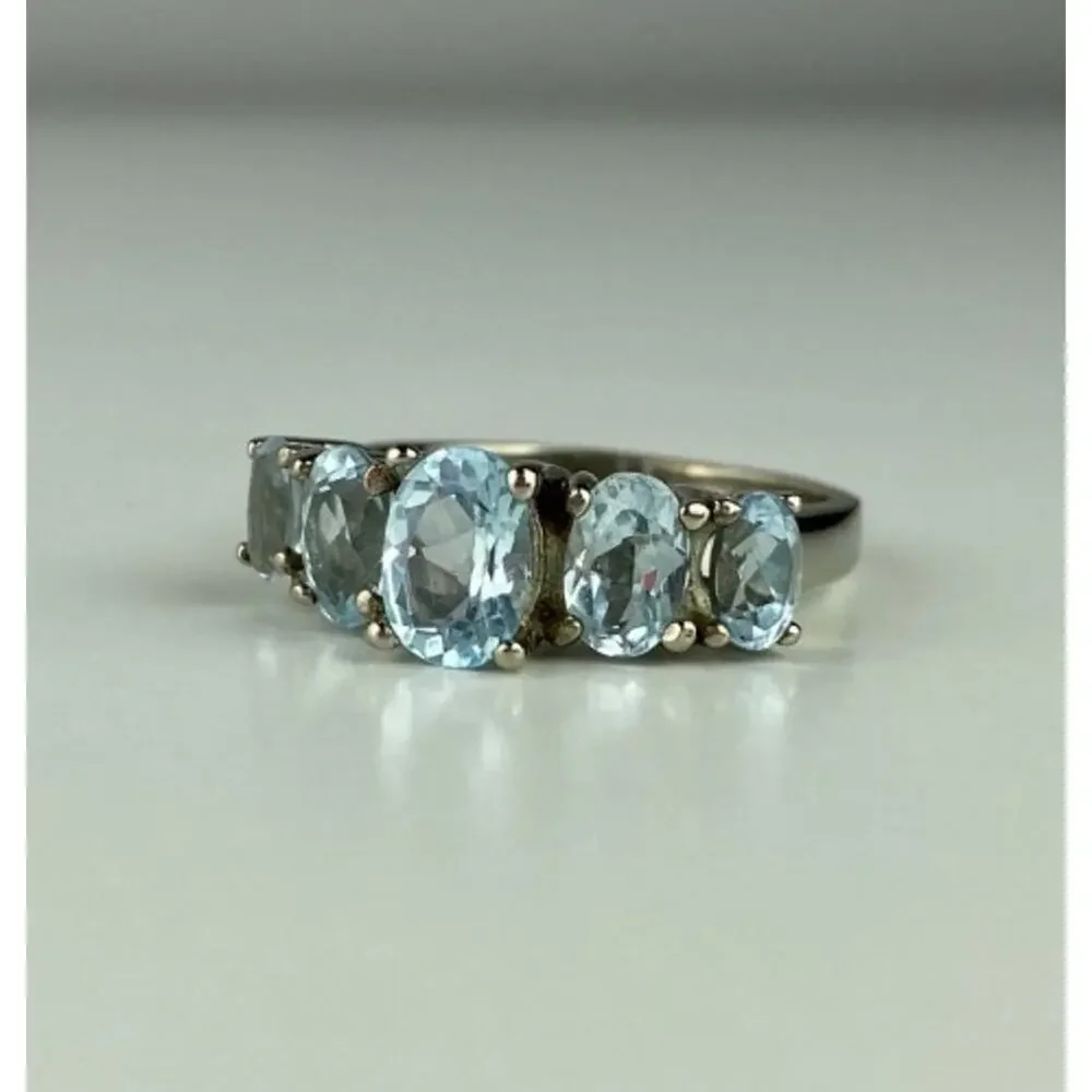 925 Sterling Silver Blue Spinel Ring Size 6.5